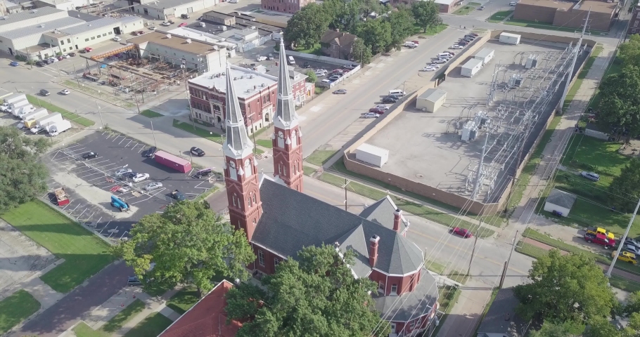 Aerial drone footage taken in downtown Topeka, Kansas.