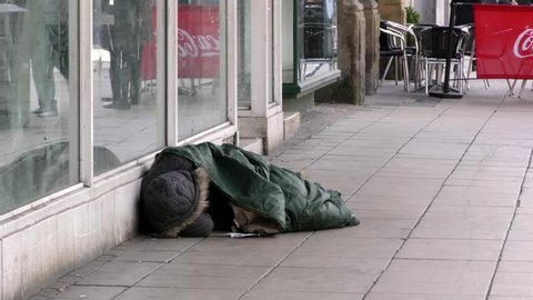 Manchester, England - 25th Feb 2018
Homeless person sleeping rough on the street in the city centre.
