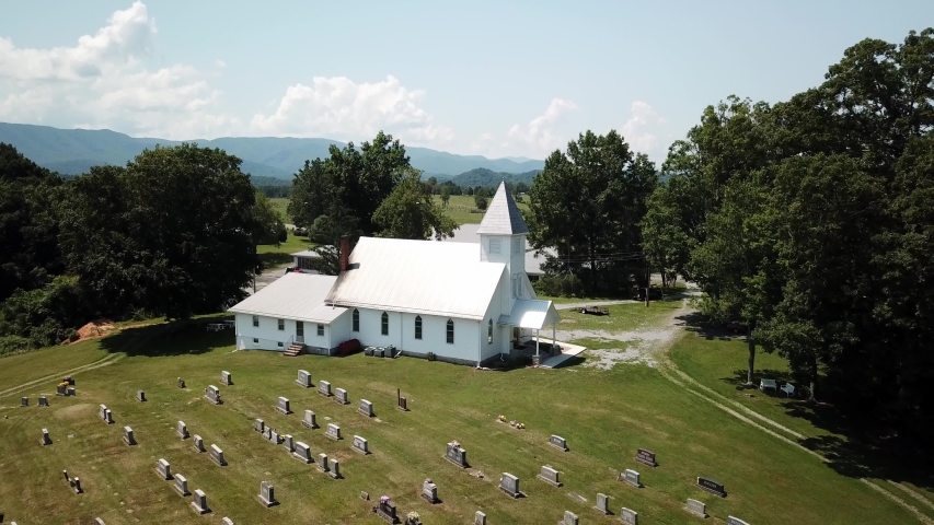 Aerial pullout of peaceful chapel in Abington Virginia area