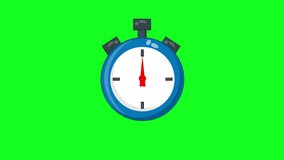 Stopwatch video animation.Stopwatch spinning.cute blue Stopwatch in funny cartoon style.isolated on green background.Stopwatch Timelapse