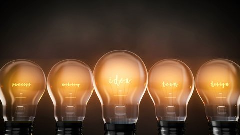 Light bulbs idea success marketing team and design, shining electric light turns