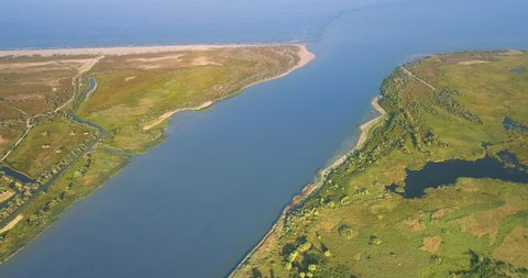 Aerial View of Danube River Mouth Flowing into the Black Sea, Sfantu Gheorghe, Romania