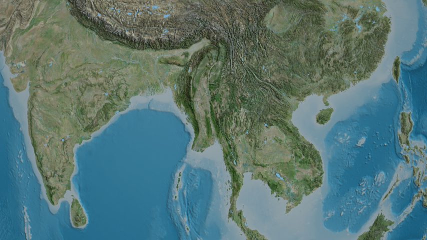 Kachin - state of Myanmar with its capital zoomed on the satellite map of the globe