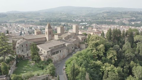 aerial view of the medieval town of Certaldo Alto, Tuscany, Italy. dlog-m color summer 2019