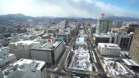Sapporo , Hokkaido / Japan - 01 31 2019: Overhead view Of Sapporo, Hokkaido, Japan
