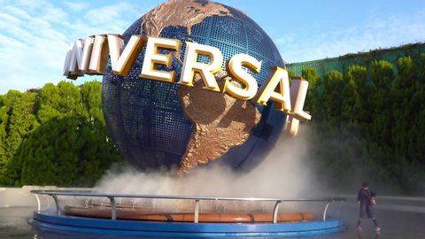 Osaka / Japan - 07 23 2019: Universal Studios movie entertainment park and spinning globe