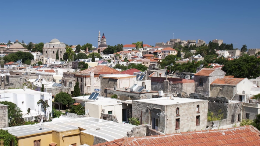 Greece, Rhodes Island. Panoramic view on the Old Town. The Palace of the Grand Master on the background | Shutterstock HD Video #1036430756