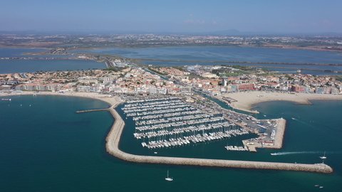 Palavas les Flots marina yacht harbour aerial view sunny day mediterranean sea France 