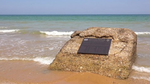 NORMANDY, FRANCE - CIRCA 2018 - Establishing of Omaha Beach combat medics memorial, Normandy, France, site of World War two D-Day allied invasion.