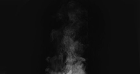Steam from a Freshly Prepared Dish. White Steam rises from a large pot that is behind the scenes. Black background. Filmed at a speed of 120fps