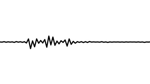 Graphic loop of rythmic black audio frequency sound wave on white background