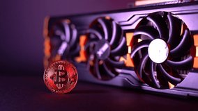 Bitcoin on video card background, Internet mining 8