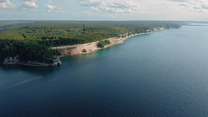 Aerial view of Pictured Rocks cliffs in National  Lakeshore, Michigan
