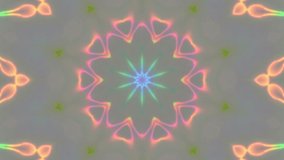 Colorful kaleidoscopic iridescent beams. Geometric ornament. Live wallpaper background. TV show intro, blog opener, psychedelic hypnotic rhythm, holiday, event, music clip, vlog presentation footage.