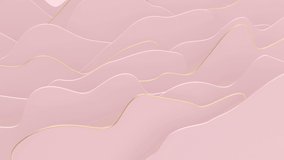 Modern creative video with moving waves. Pastel colors: pink and gold. Trendy fashion design. 3d render animation. Cute abstract background.