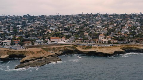 Tracking Aerial of Sunset Cliffs, California.