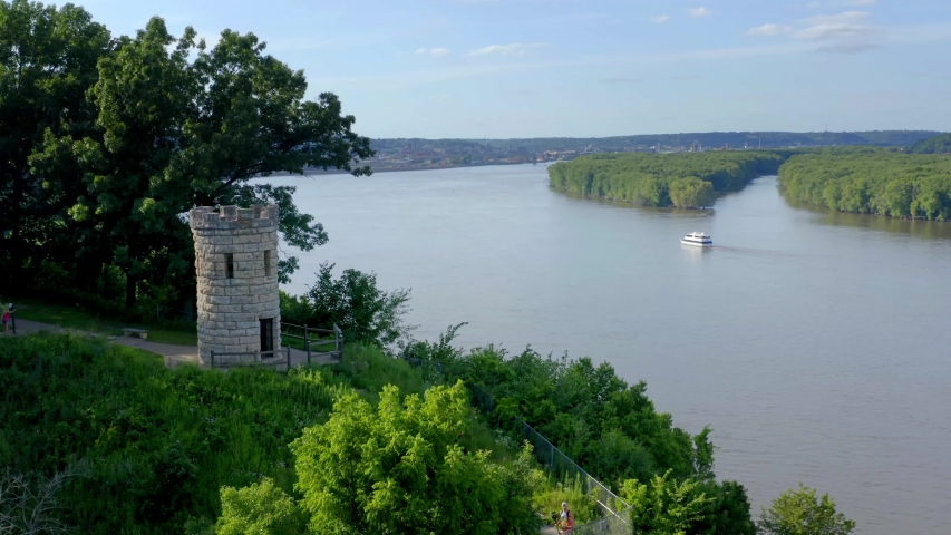Julien Dubuque Monument in Dubuque Iowa, Aerial Drone