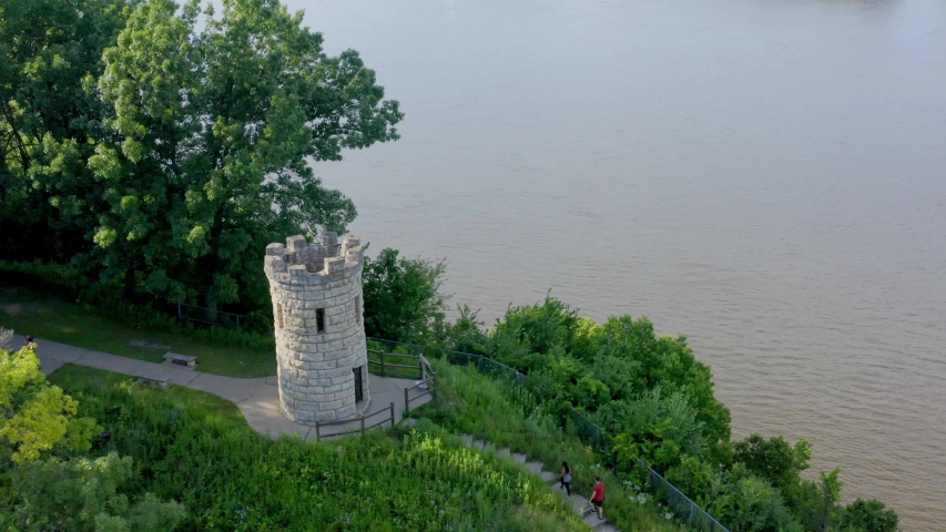 Julien Dubuque Monument in Dubuque Iowa, Aerial Drone