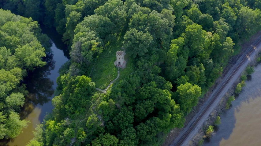 Julien Dubuque Monument in Dubuque Iowa, Aerial Drone