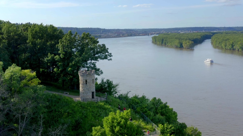 Julien Dubuque Monument in Dubuque Iowa, Aerial Drone