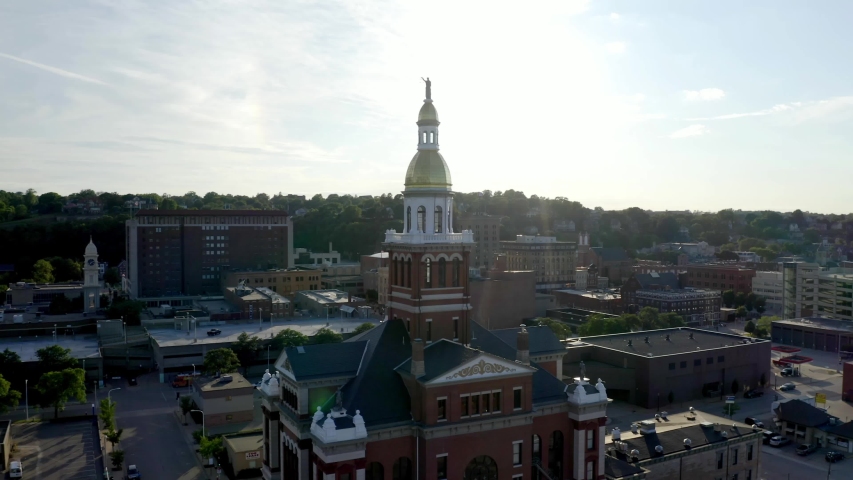 Aerial Drone Shot of Church in Dubuque Iowa