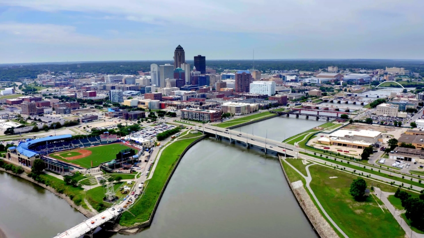 Des Moines Iowa, City Skyline, Skyscrapers, Aerial Drone