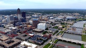 Des Moines Iowa, City Skyline, Skyscrapers, Aerial Drone
