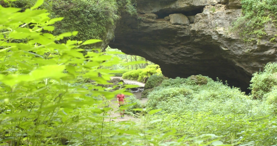 Couple Hiking Outside the Maquoketa Caves, State Park in Iowa
