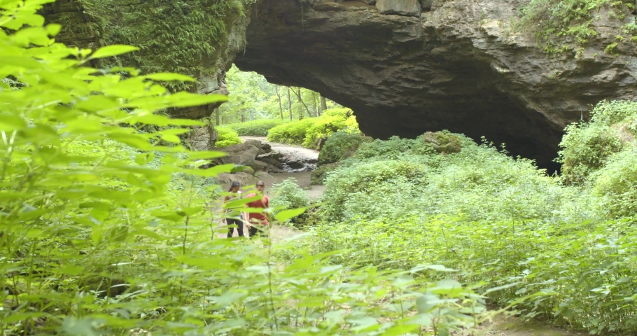 Couple Hiking Outside the Maquoketa Caves, State Park in Iowa