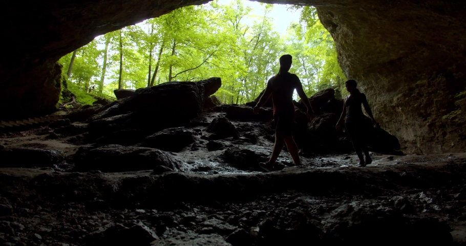 Tourists Entering the Maquoketa Caves, Exploring Nature in Iowa
