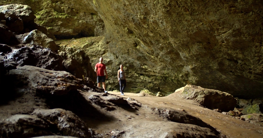 Tourists Entering the Maquoketa Caves, Exploring Nature in Iowa