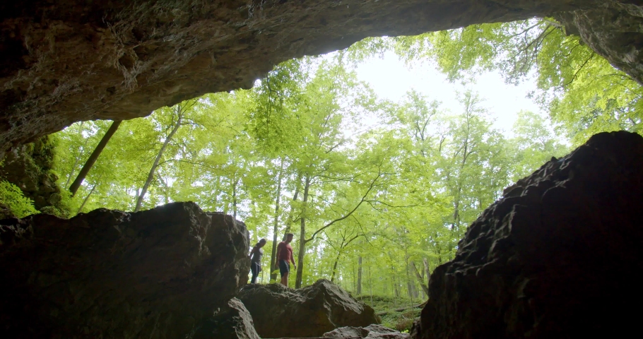 Couple Standing at the Entrance to the Maquoketa Caves in Iowa