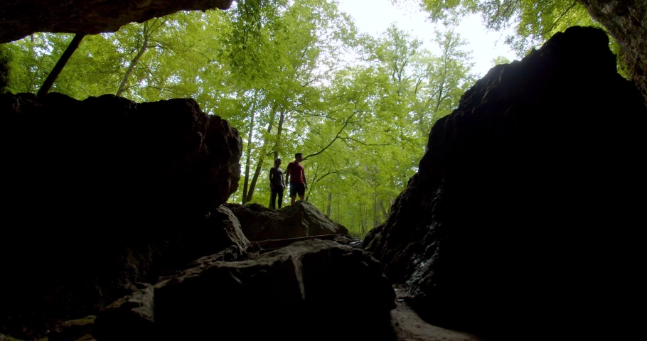 Hikers, Couple at the Entrance to the Maquoketa Caves in Iowa