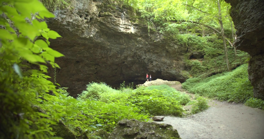 Hikers, Couple at the Entrance to the Maquoketa Caves in Iowa