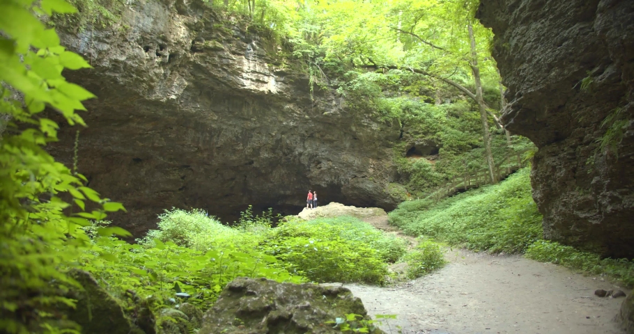 Hikers, Couple at the Entrance to the Maquoketa Caves in Iowa