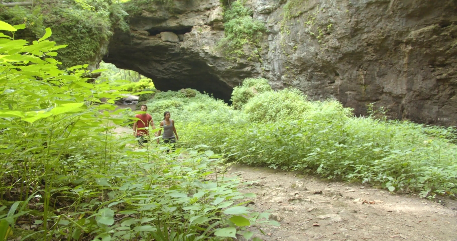 Couple Hiking Outside the Maquoketa Caves, State Park in Iowa