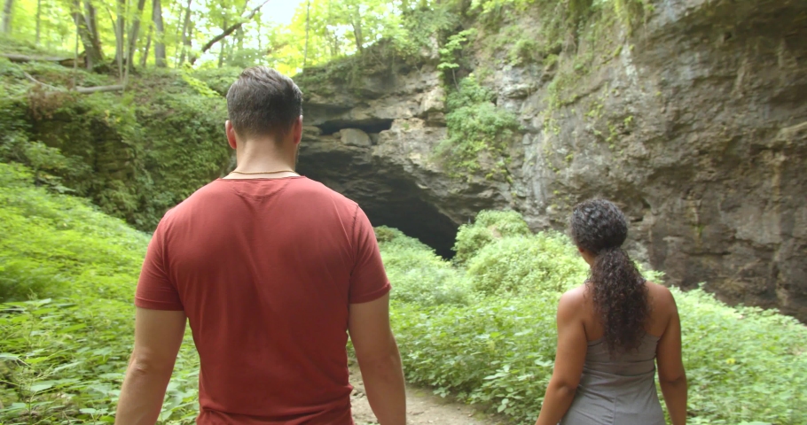 Couple Hiking Outside the Maquoketa Caves, State Park in Iowa