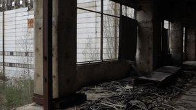 Abandoned buildings at Chernobyl disaster zone. Video footage