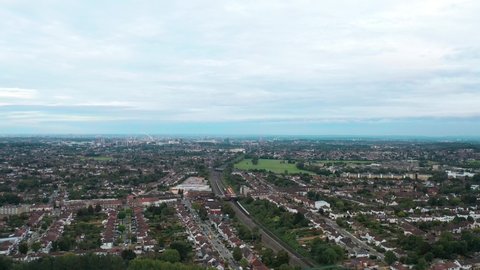 Harrow / United Kingdom (UK) - 08 08 2019: Aerial View from Kenton Recreation Ground in Harrow, North West London