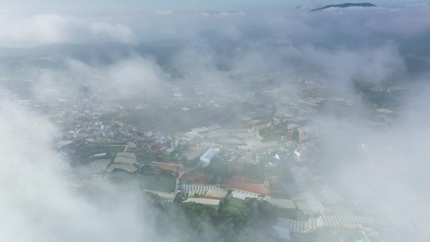 Early morning top view with drone of Dalat city, Lam Dong province, Vietnam.