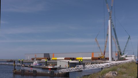 ROTTERDAM MAASVLAKTE - AUGUST 2019: Installation of the first Haliade-X 12 MW wind turbine a prototype, installed onshore to facilitate access for testing.