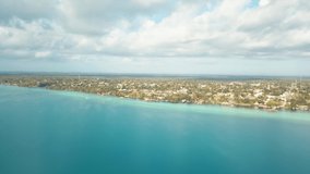 Beautiful view from the drone on the town of Bacalar from the Bacalar lagoon
