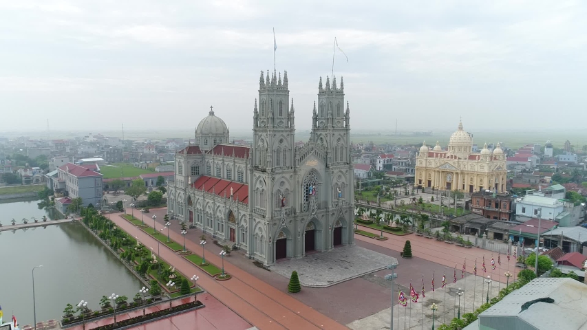 Indochina French cathedral/church in asia | Shutterstock HD Video #1036585922