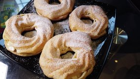 Delicious cottage cheese ring with powdered sugar slow motion - Powered by Shutterstock - Get 15% off with code: PIKWIZARD15