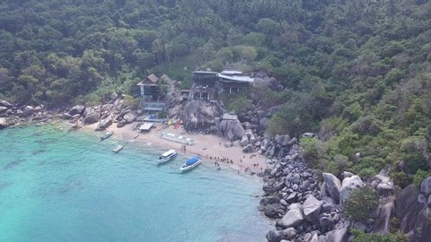 4K aerial shot of a beautiful Thailand beach at Koh Tao island