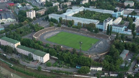 Kyiv / Ukraine - 08 02 2019: Aerial View of Football Field in Kyiv, Ukraine.
