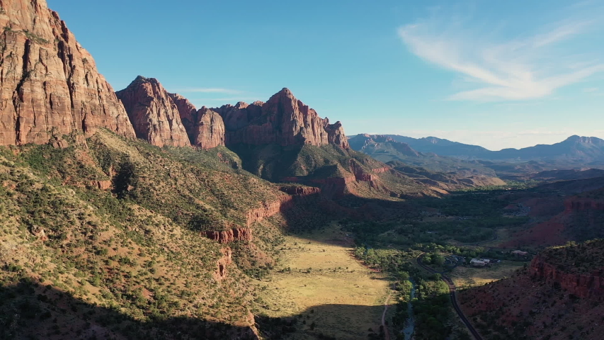 Drone panoramic view of a Valley in Zion National Park