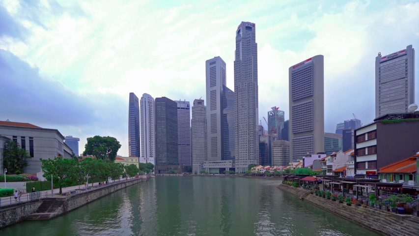 Singapore Downtown skyline with river, reflection. Financial district and business centers in technology smart urban city in Asia. Skyscraper and high-rise buildings.