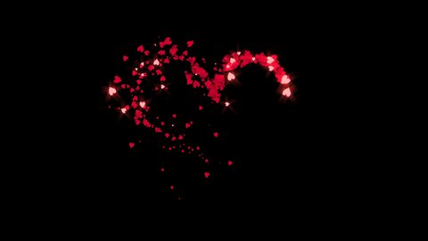 4k animation - Heart particle trail transition isolated on black png background