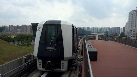 Commercially Usable - Futuristic Automatic Driverless Train Driving on Elevated Tracks in City of Singapore